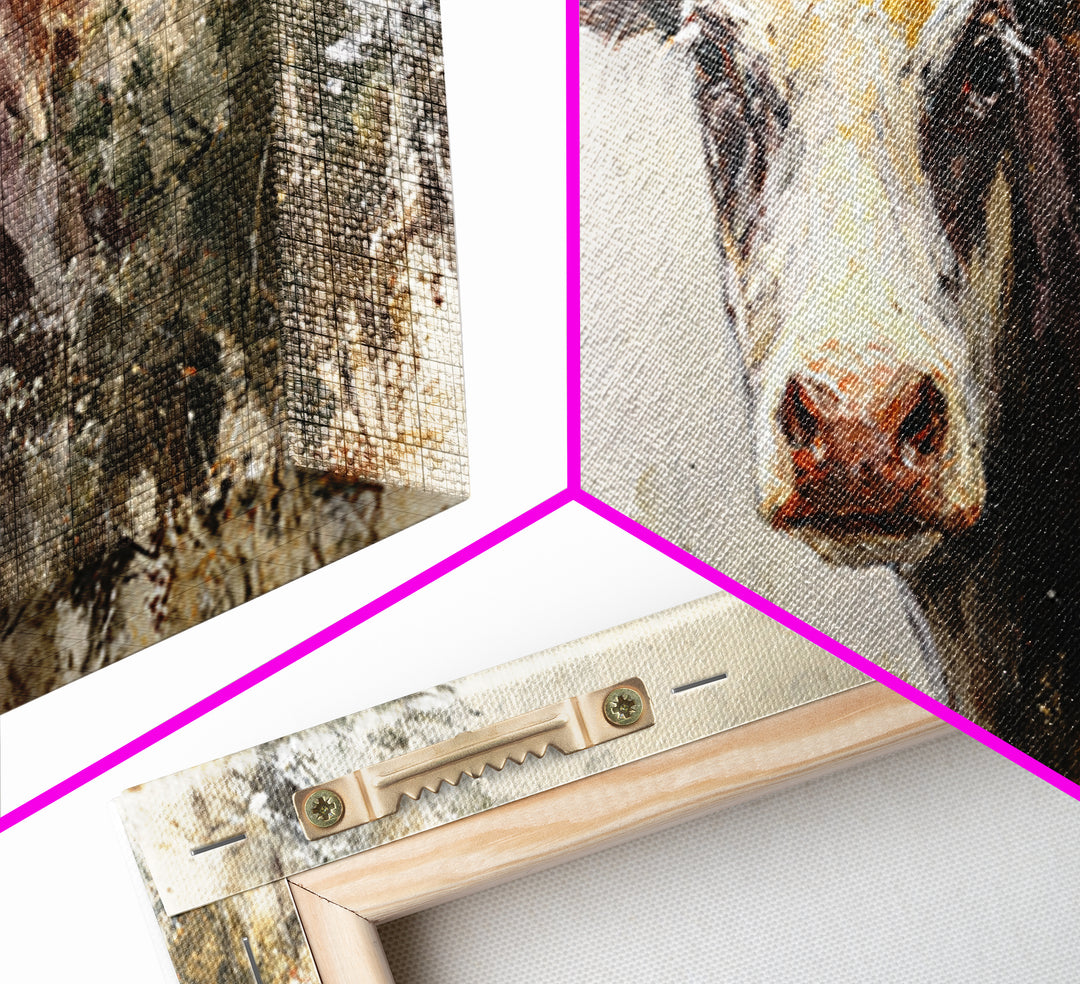 Gentle Cow Portrait Framed Canvas Print, Animal Art, Nursery Decor, Living Room Decor, Fine Art, Creature, Nursery Art, ANI-2x1-51