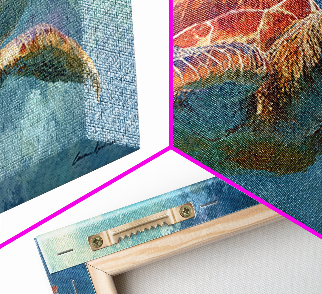 Sea Turtle Drifting Through Luminous Blue Water Canvas Print, Animal Art, Room Decor, Living Room Decor, Oil Painting, Creature, ANI-2x1-62