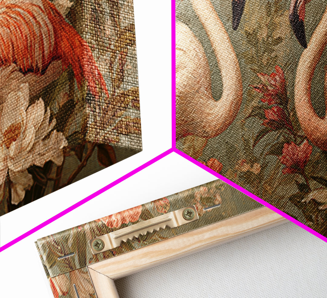 Flamingo Pair in Elegant Coral and Cream Canvas Print, Animal Art, Nursery Wall Art, Living Room Decor, Fine Art, Creature, ANI-2x1-63