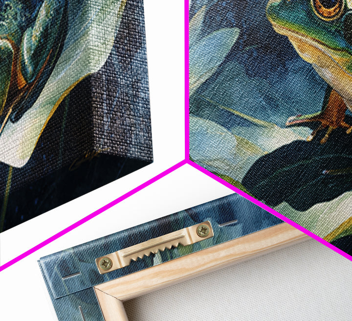 Frog on a Lotus Leaf Canvas Print, Animal Art, Digital Art, Living Room Decor, Oil Painting, Creature, Farmhouse Decor, ANI-2x1-64