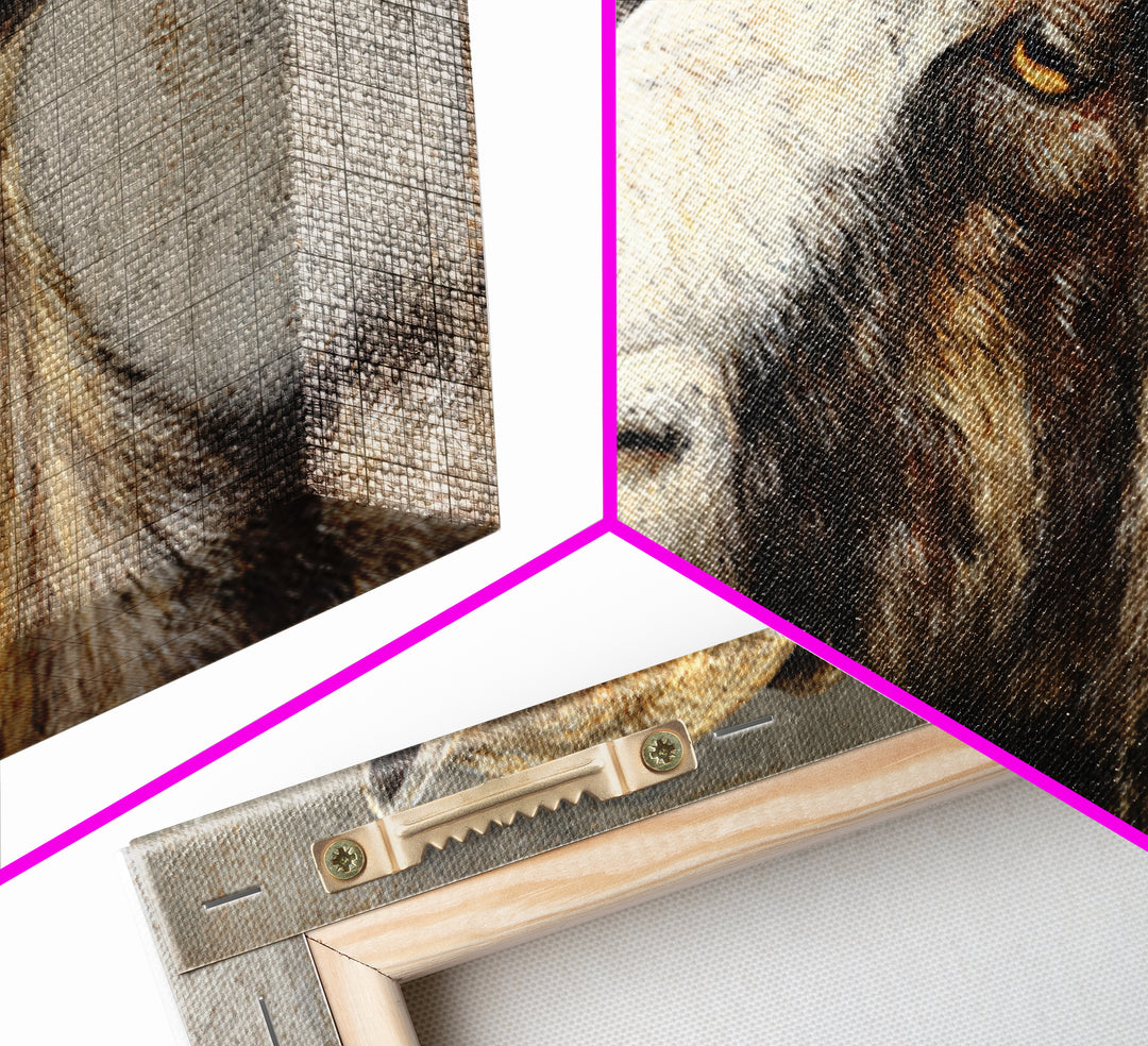 Goat Portrait with Rustic Folk Art Personality Framed Canvas Print, Animal Art, Digital Prints, Living Room Decor, Creature, ANI-2x1-65