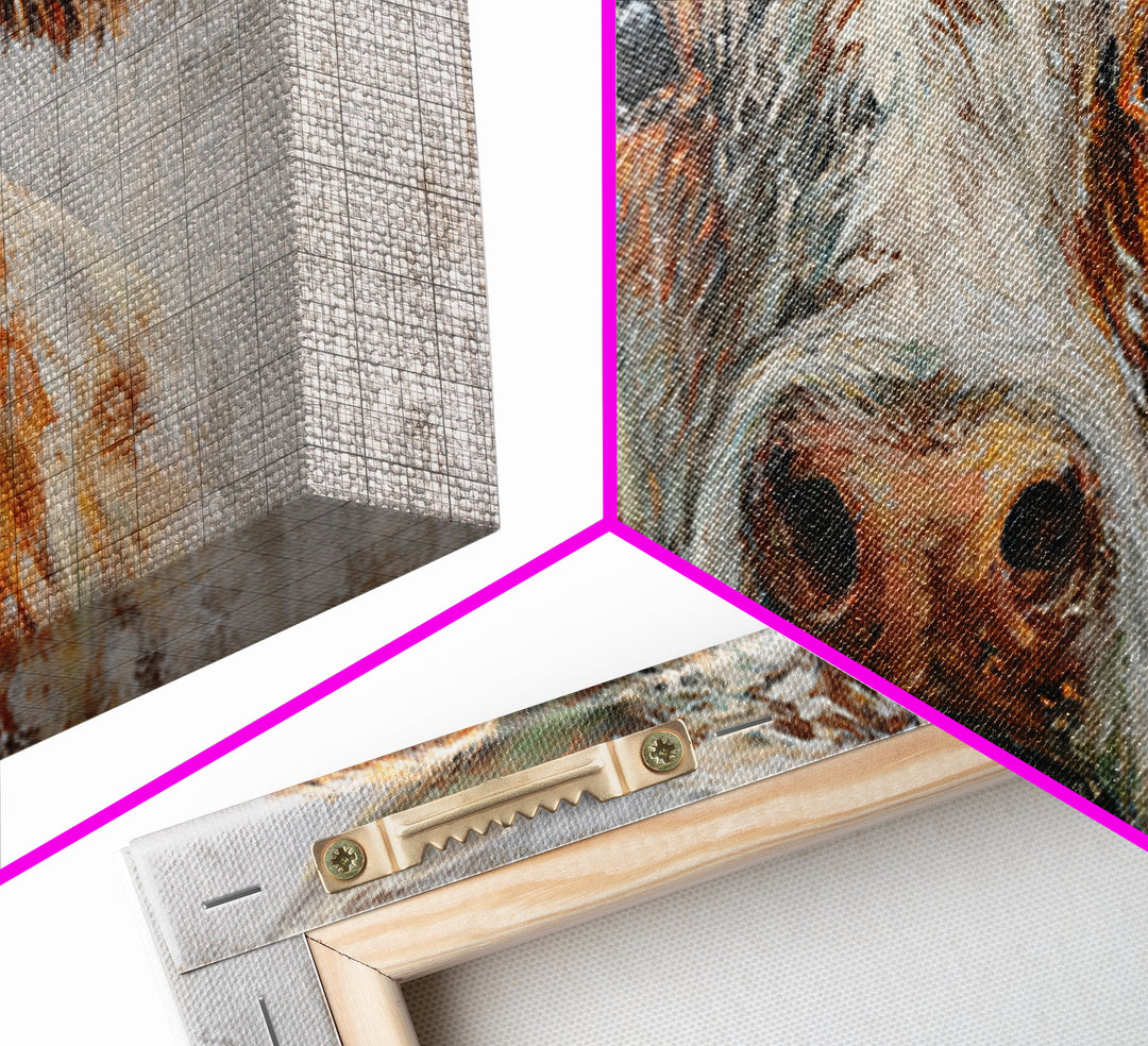 Gentle Cow Portrait Framed Canvas Print, Animal Art, Boho Decor, Living Room Decor, Oil Painting, Creature, Digital Prints, ANI-2x1-75
