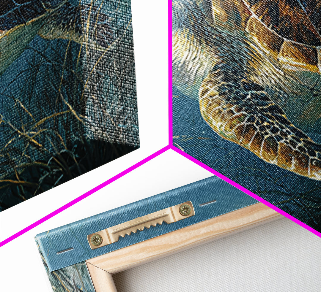 Sea Turtle Drifting Through Luminous Blue Water Framed Canvas Print, Animal Art, Home Decor, Living Room Decor, Creature, ANI-2x1-86
