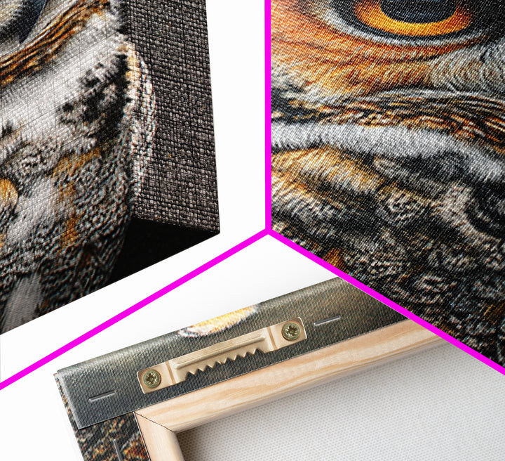 Owl with Moonlit Feathers and Celestial Accents Canvas Print, Animal Art, Art Print, Living Room Decor, Fine Art, Creature, ANI-2x3-23
