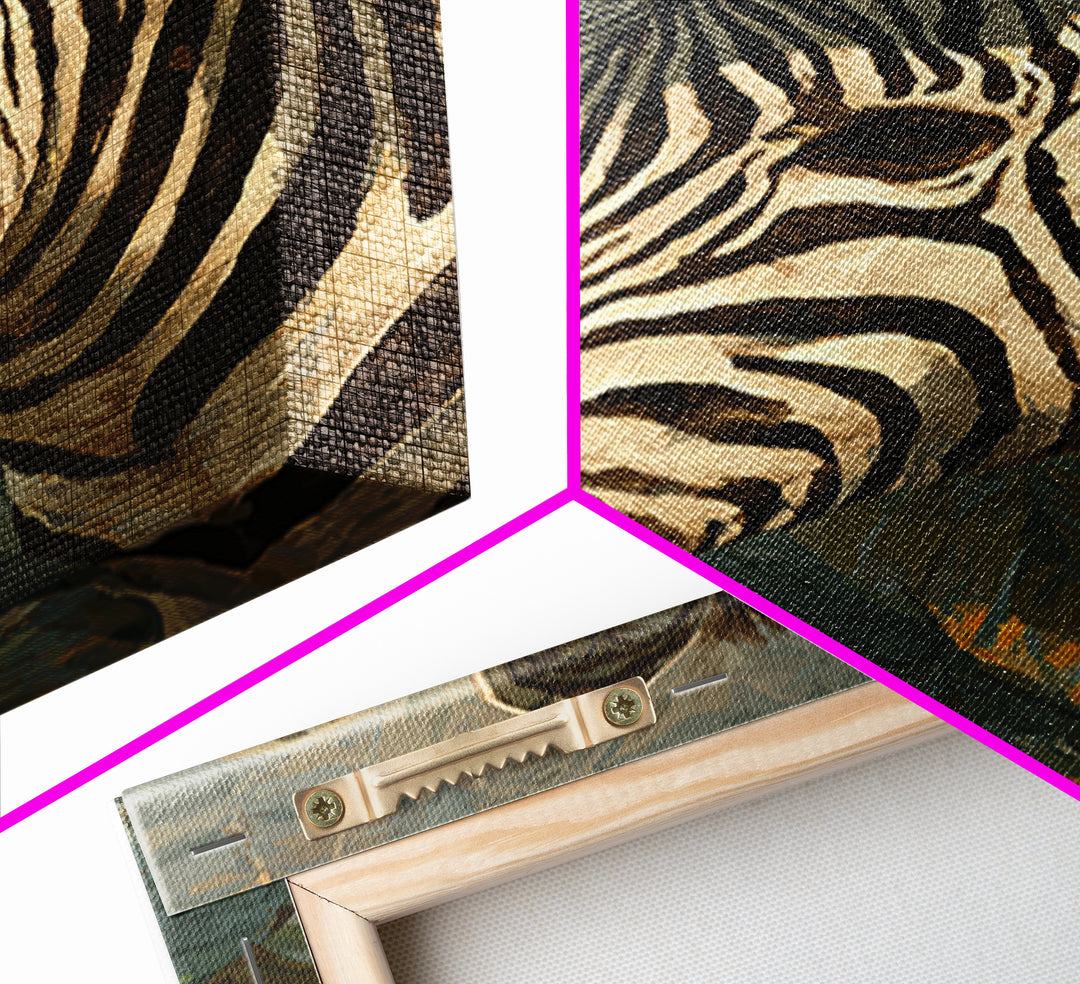 Zebra Portrait with Bold Graphic Stripe Pattern Framed Canvas Print, Animal Art, Wall Art, Living Room Decor, Creature, ANI-2x3-25