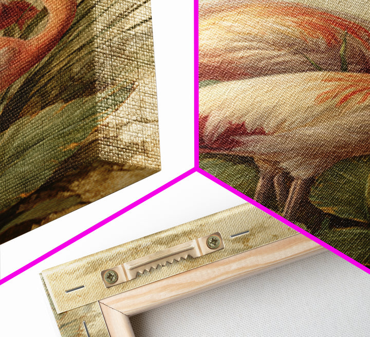 Flamingo Pair in Elegant Coral and Cream Framed Canvas Print, Animal Art, Room Decor, Living Room Decor, Oil Painting, Creature, ANI-2x3-51