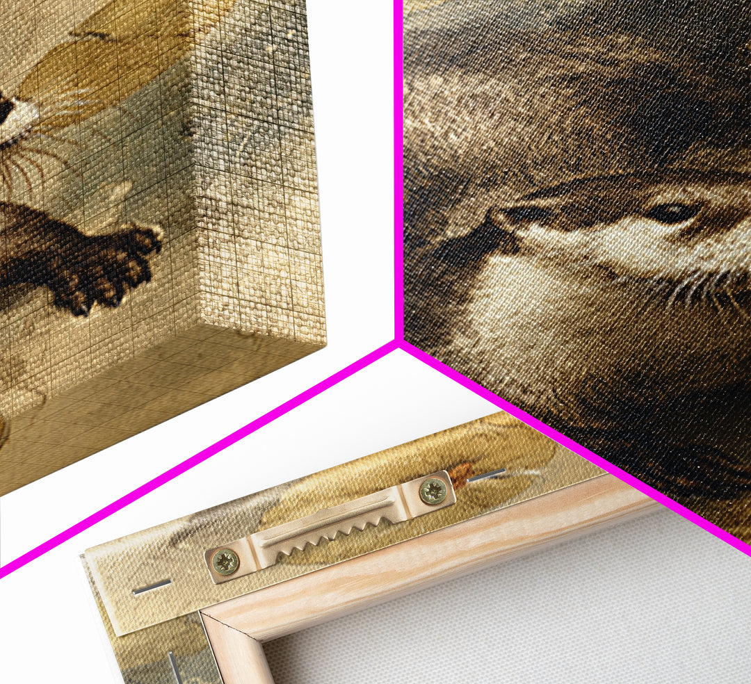 Playful Otter Floating Among Lily Pads Framed Canvas Print, Animal Art, Room Decor, Living Room Decor, Fine Art, Creature, ANI-2x3-64