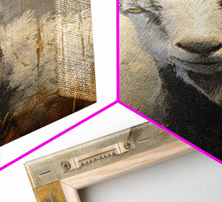 Goat Portrait with Rustic Folk Art Personality Canvas Print, Animal Art, Nursery Decor, Living Room Decor, Fine Art, Creature, ANI-2x3-77