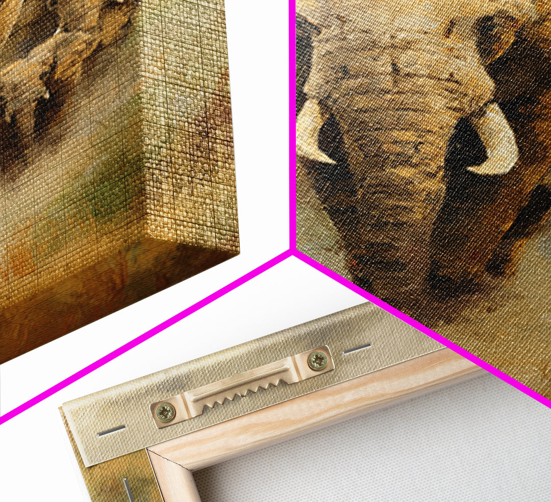 Elephant Family Walking Through Dusty Golden Light Framed Canvas Print, Animal Art, Printable, Living Room Decor, Creature, ANI-2x3-94