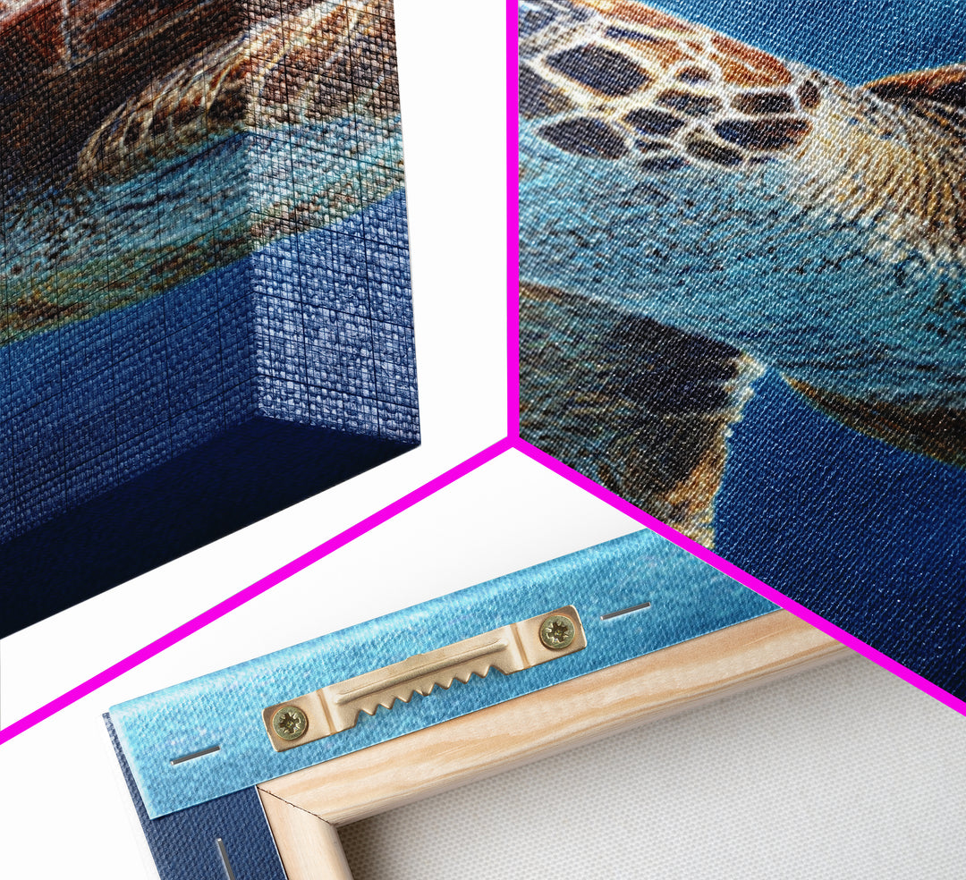 Sea Turtle Drifting Through Luminous Blue Water Framed Canvas Print, Animal Art, Living Room Decor, Watercolor Art, Creature, ANI-2x3-98