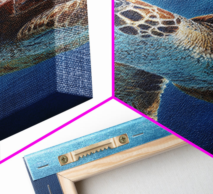 Sea Turtle Drifting Through Luminous Blue Water Framed Canvas Print, Animal Art, Living Room Decor, Watercolor Art, Creature, ANI-2x3-98