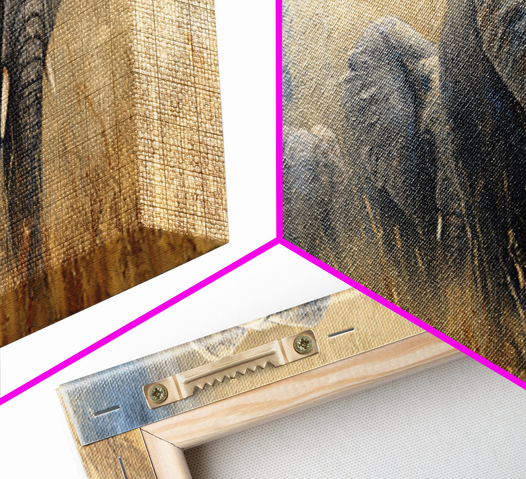 Elephant Family Walking Through Dusty Golden Light Canvas Print, Animal Art, Wall Art, Living Room Decor, Fine Art, Creature, ANI-3x1-30