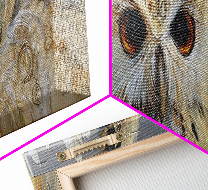 Owl with Moonlit Feathers and Celestial Accents Canvas Print, Animal Art, Luxury Decor, Living Room Decor, Abstract Art, ANI-3x1-31