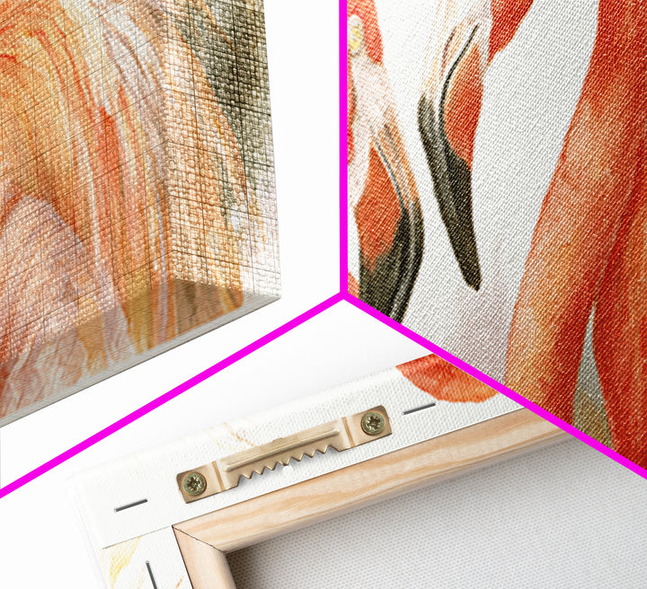 Flamingo Pair in Elegant Coral and Cream Canvas Print, Animal Art, Art Print, Living Room Decor, Creature, Digital Art, ANI-3x1-35