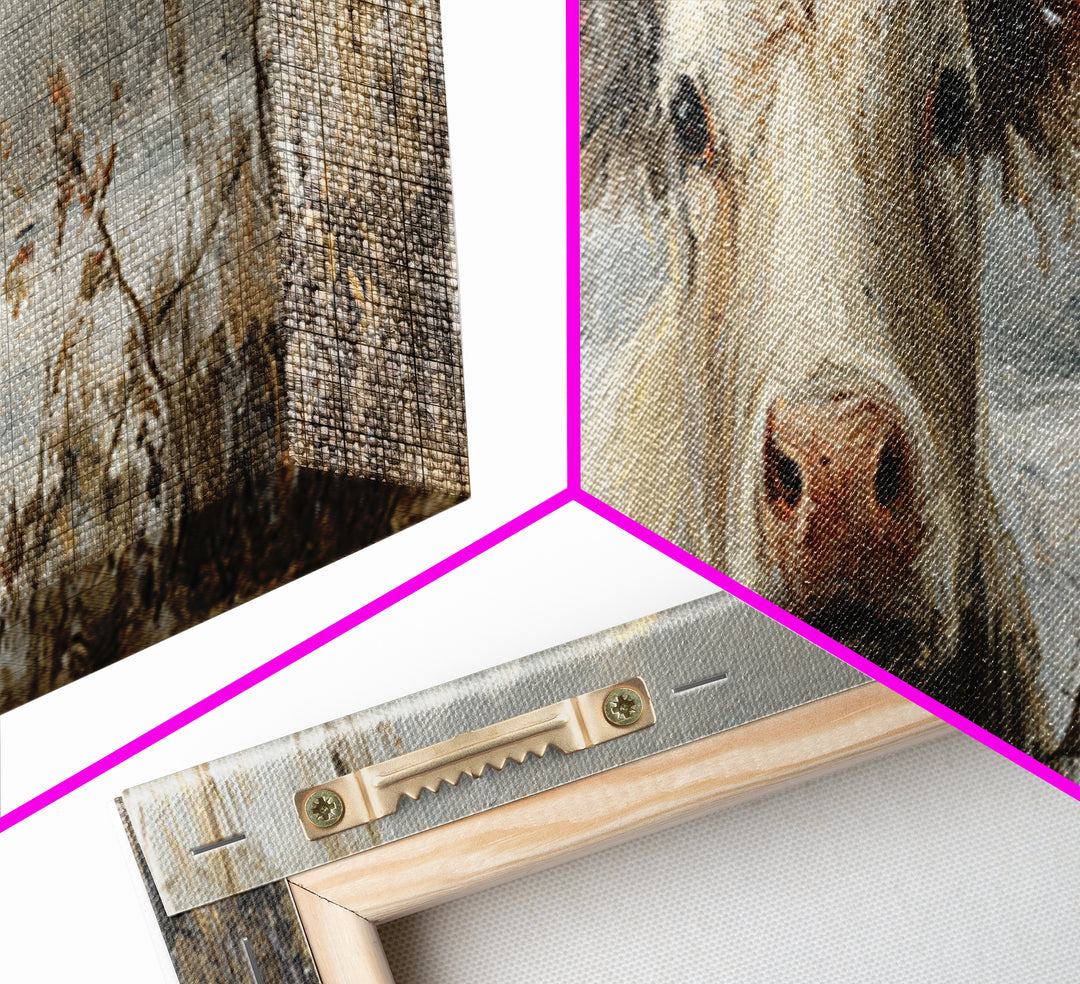 Gentle Cow Portrait Framed Canvas Print, Animal Art, Wall Decor, Living Room Decor, Fine Art, Creature, Nursery Wall Art, ANI-3x1-47