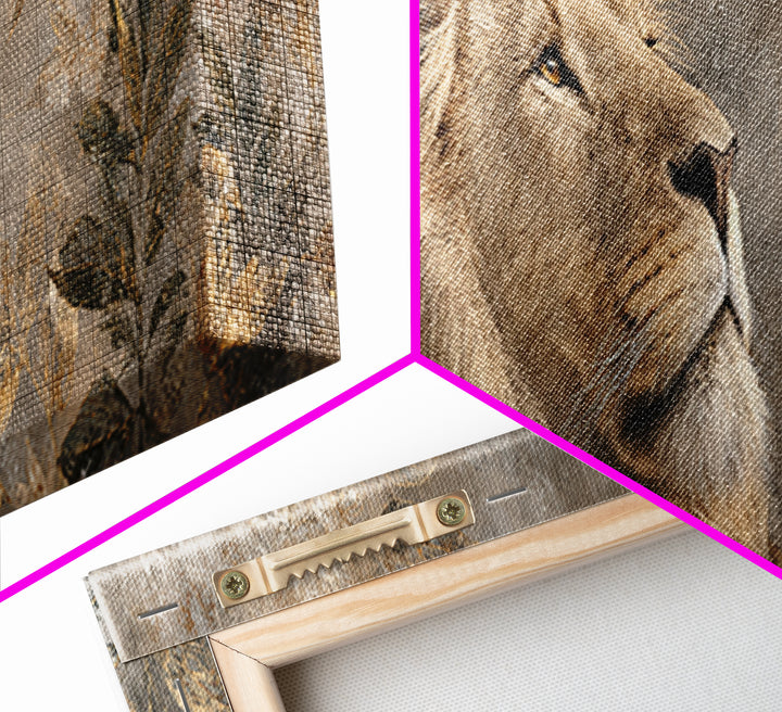 Regal Lion Profile Framed Canvas Print, Animal Art, Nursery Art, Living Room Decor, Fine Art, Creature, Luxury Decor, ANI-3x1-73