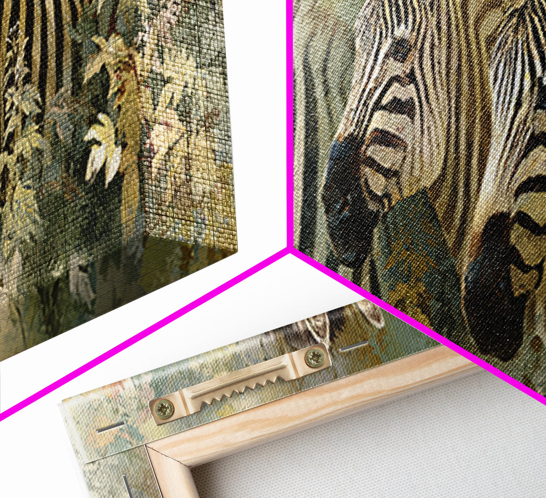 Zebra Portrait with Bold Graphic Stripe Pattern Framed Canvas Print, Animal Art, Living Room Decor, Fine Art, Creature, ANI-3x1-81