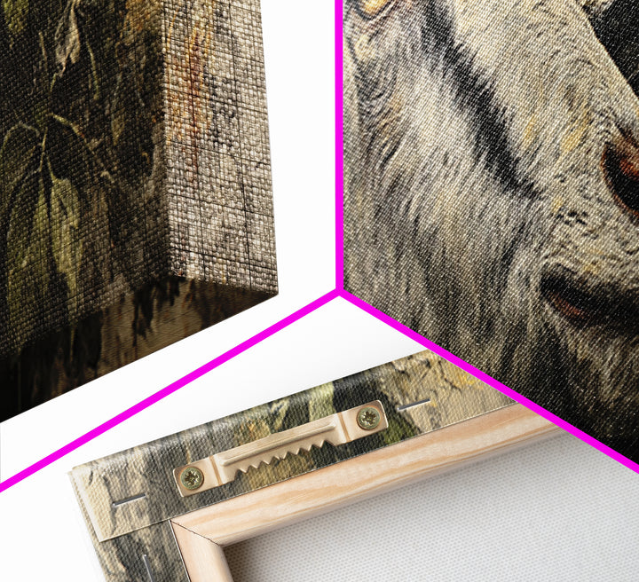 Goat Portrait with Rustic Folk Art Personality Canvas Print, Animal Art, Boho Wall Art, Living Room Decor, Oil Painting, ANI-3x1-85