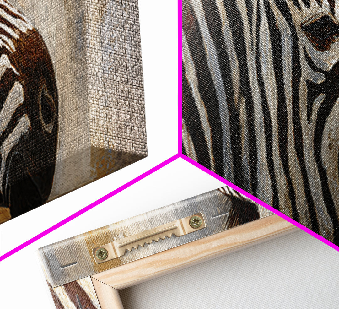 Zebra Portrait with Bold Graphic Stripe Pattern Canvas Print, Animal Art, Original Painting, Living Room Decor, Creature, ANI-3x1-9