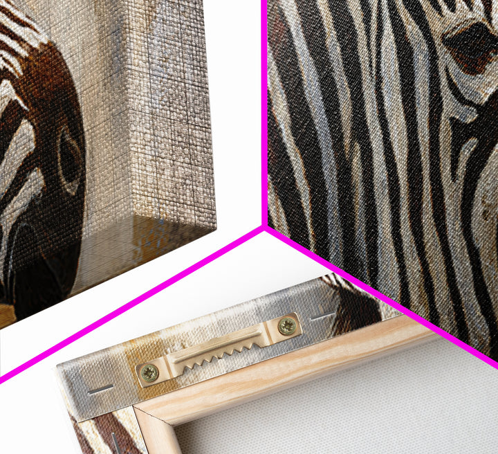 Zebra Portrait with Bold Graphic Stripe Pattern Canvas Print, Animal Art, Original Painting, Living Room Decor, Creature, ANI-3x1-9