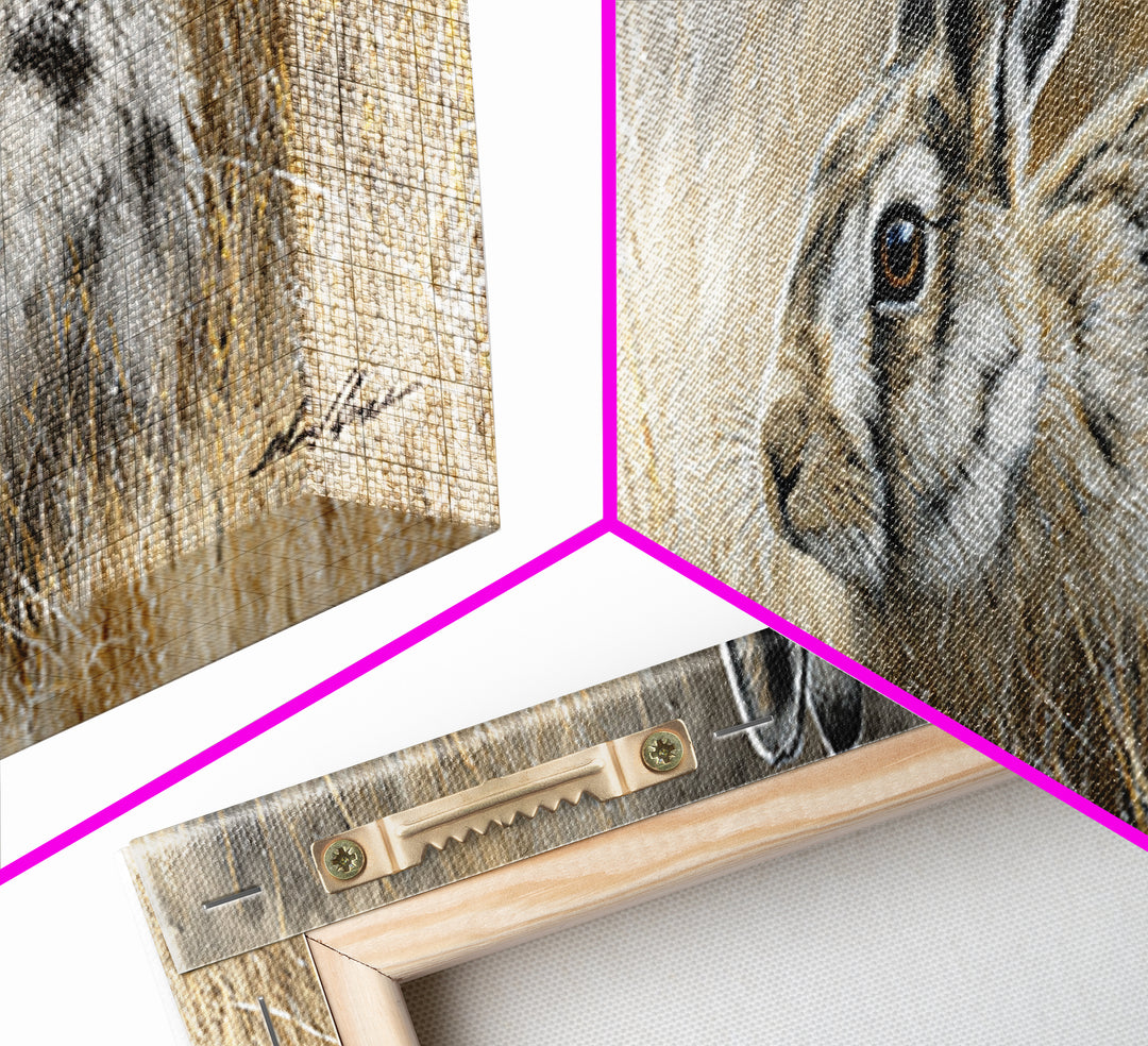 Curious Rabbit in a Soft Watercolor Meadow Canvas Print, Animal Art, Downloadable Art, Living Room Decor, Oil Painting, ANI-3x1-93