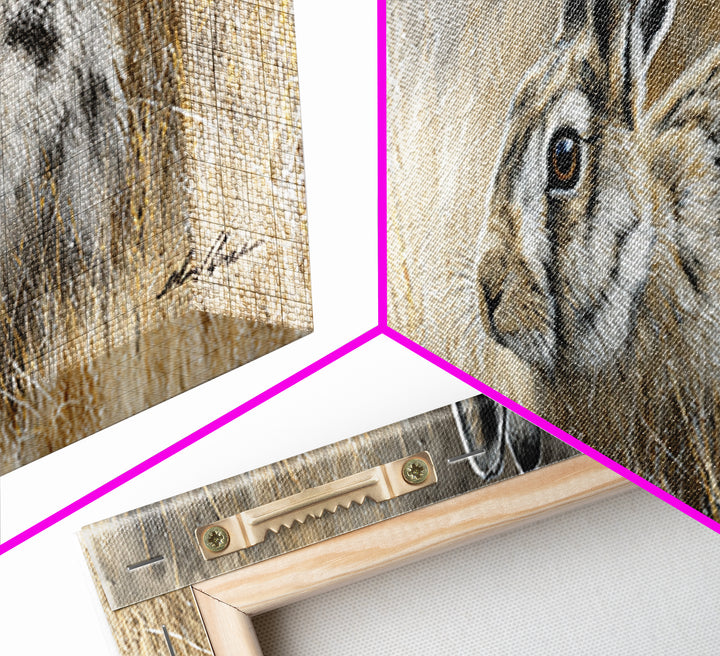 Curious Rabbit in a Soft Watercolor Meadow Canvas Print, Animal Art, Downloadable Art, Living Room Decor, Oil Painting, ANI-3x1-93
