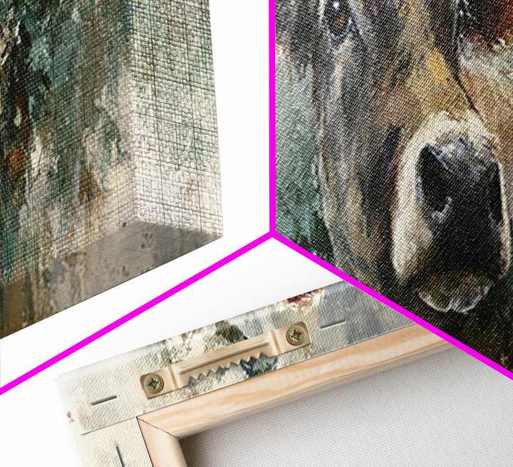 Gentle Cow Portrait Canvas Print, Animal Art, Textured Painting, Living Room Decor, Fine Art, Creature, Printable Wall Art, ANI-3x1-95