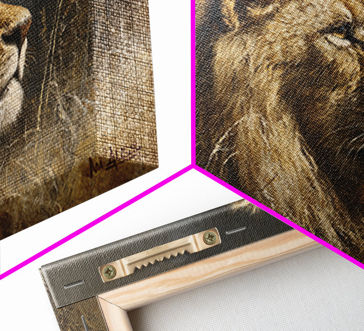Regal Lion Profile Framed Canvas Print, Animal Art, Nursery Wall Art, Living Room Decor, Watercolor Art, Creature, ANI-3x2-13