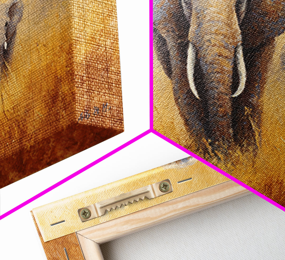 Elephant Family Walking Through Dusty Golden Light Framed Canvas Print, Animal Art, Printable, Living Room Decor, Creature, ANI-3x2-18
