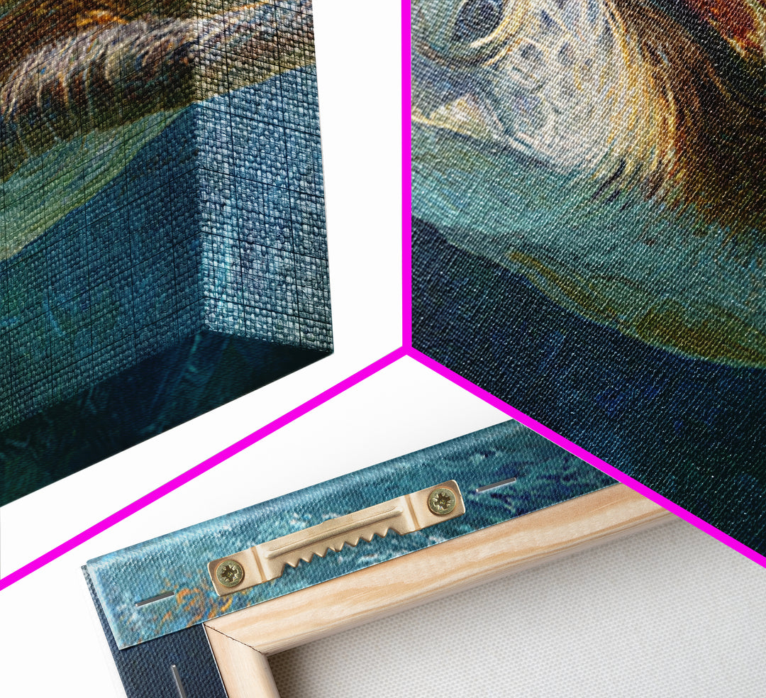 Sea Turtle Drifting Through Luminous Blue Water Canvas Print, Animal Art, Living Room Decor, Oil Painting, Creature, ANI-3x2-22