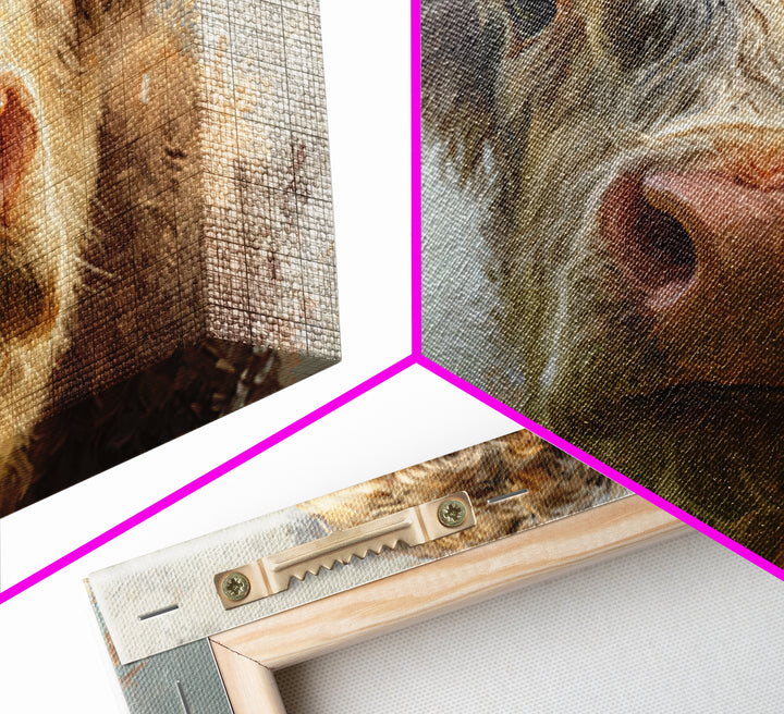 Gentle Cow Portrait Framed Canvas Print, Animal Art, Safari Nursery Decor, Living Room Decor, Oil Painting, Creature, ANI-3x2-35