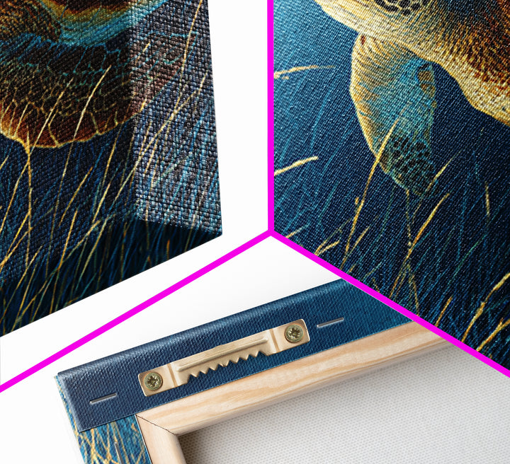 Sea Turtle Drifting Through Luminous Blue Water Framed Canvas Print, Animal Art, Original Art, Living Room Decor, Creature, ANI-3x2-46