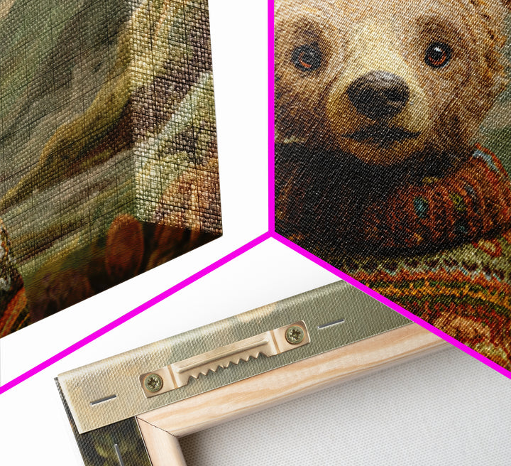 Whimsical Bear in a Patterned Sweater with Canvas Print, Animal Art, Digital Print, Living Room Decor, Fine Art, Creature, ANI-3x2-54