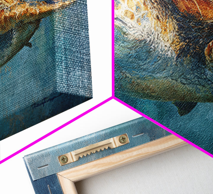 Sea Turtle Drifting Through Luminous Blue Water Framed Canvas Print, Animal Art, Original Art, Living Room Decor, Creature, ANI-3x2-70