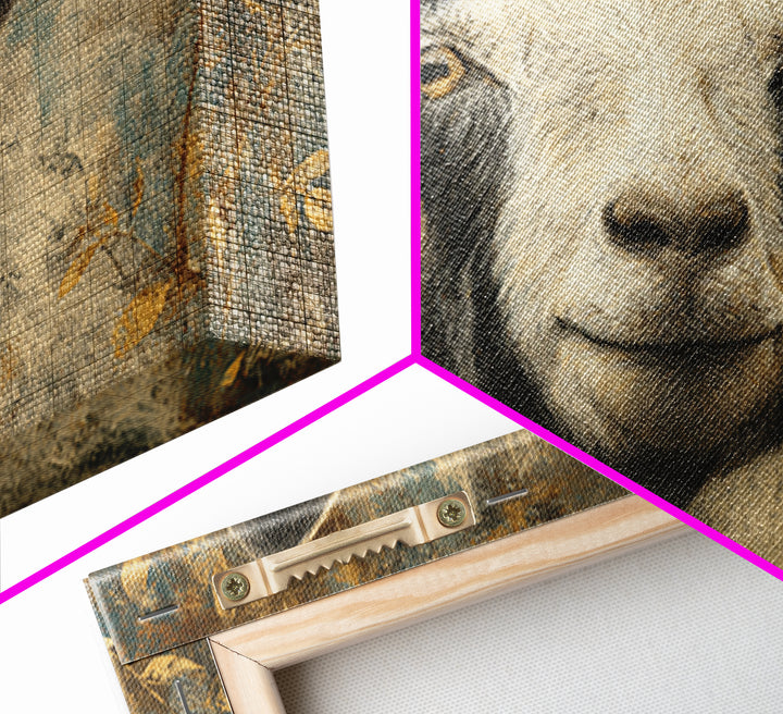 Goat Portrait with Rustic Folk Art Personality Canvas Print, Animal Art, Modern Wall Art, Living Room Decor, Fine Art, Creature, ANI-3x2-73