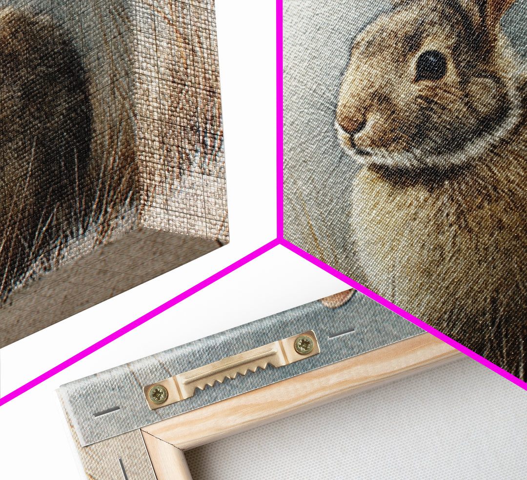 Curious Rabbit in a Soft Watercolor Meadow Framed Canvas Print, Animal Art, Cat Art, Living Room Decor, Fine Art, Creature, ANI-3x2-81