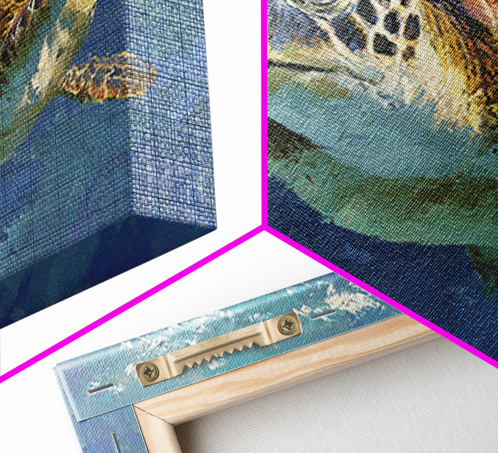 Sea Turtle Drifting Through Luminous Blue Water Canvas Print, Animal Art, Nursery, Living Room Decor, Abstract Art, Creature, ANI-3x2-94