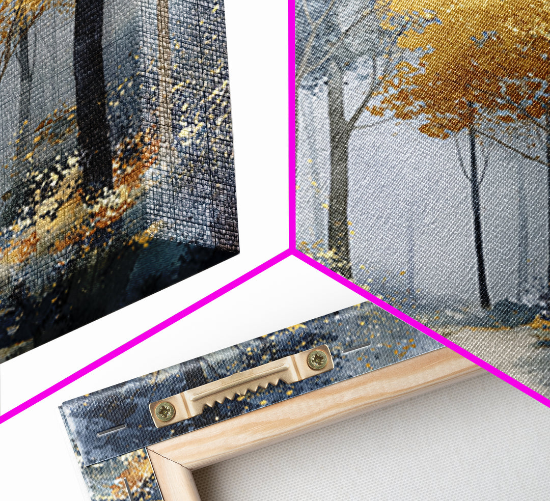 Woodland Path with Golden Autumn Atmosphere Canvas Print, Art, Metal Wall Art, Living Room Decor, Fine Art, Textured Wall Art, ART-1x1-23