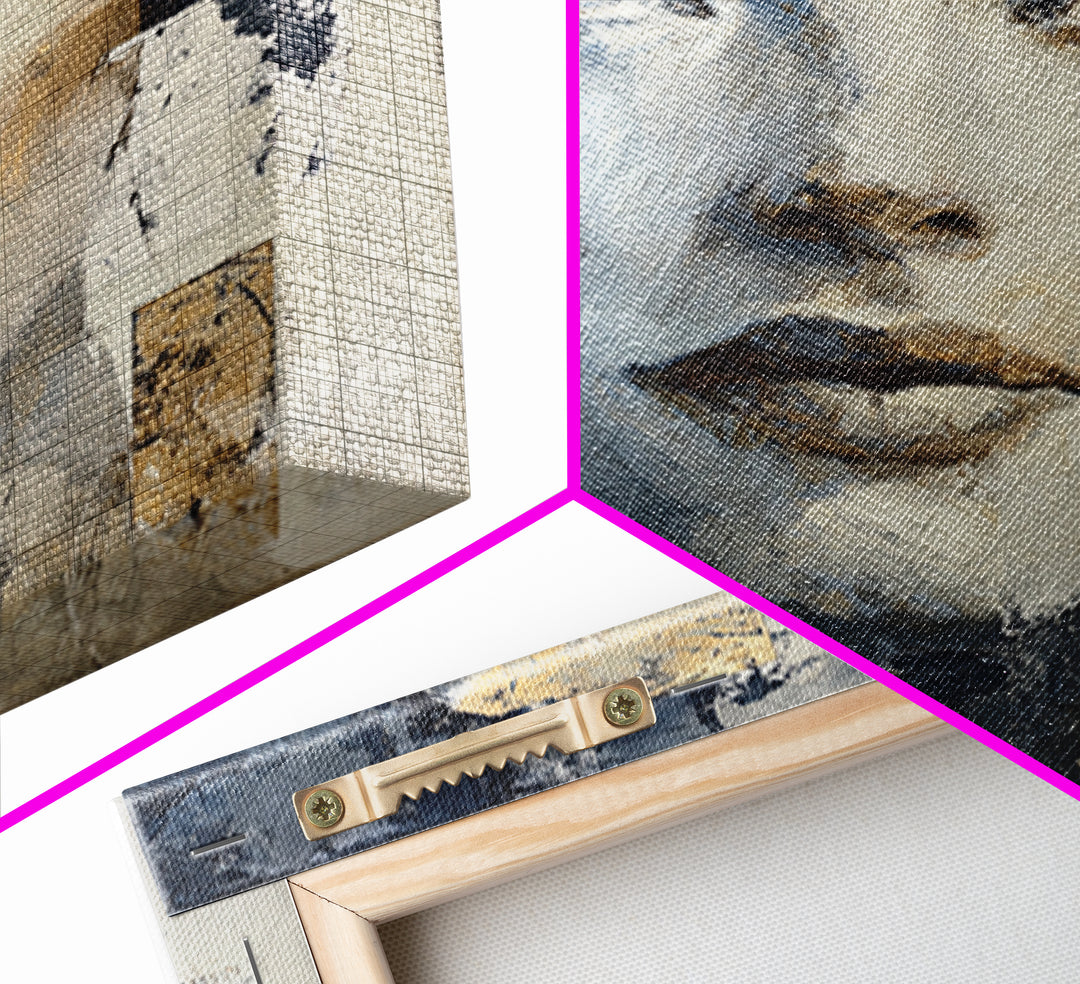 Expressive Portrait with Dramatic Light and Textured Framed Canvas Print, Art, Ai Art, Living Room Decor, Fine Art, ART-1x1-52