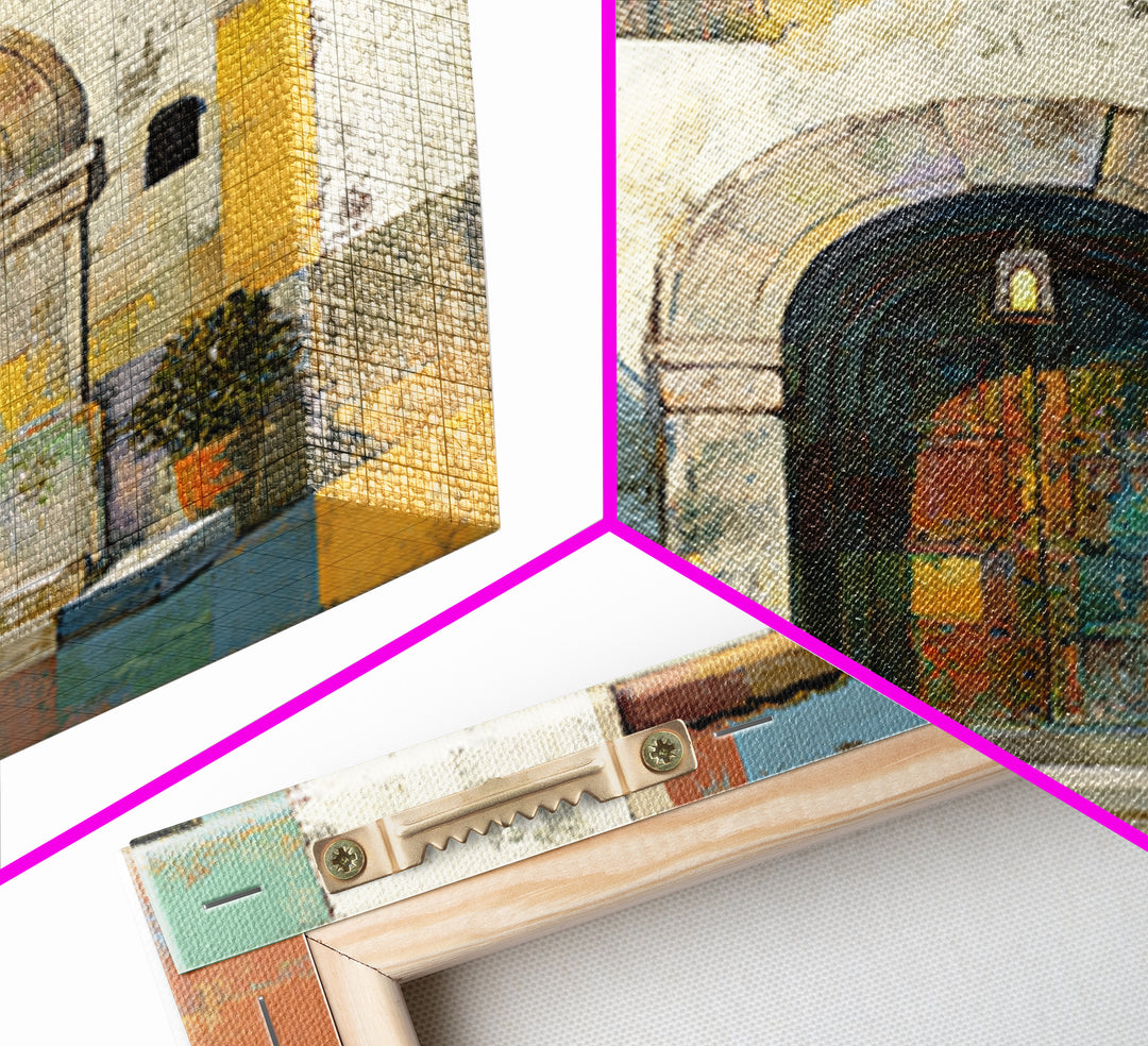 Architectural Archway in Warm Mediterranean Light Framed Canvas Print, Art, Textured Wall Art, Living Room Decor, Fine Art, ART-1x1-70