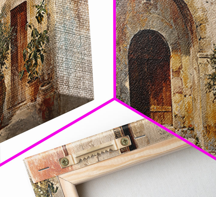 Architectural Archway in Warm Mediterranean Light Framed Canvas Print, Art, Home Decor, Living Room Decor, Fine Art, ART-2x1-18