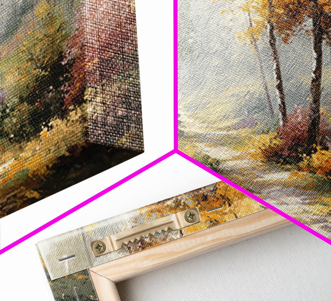 Woodland Path with Golden Autumn Atmosphere Framed Canvas Print, Art, Printable Art, Living Room Decor, Fine Art, ART-2x1-19