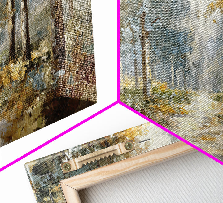 Woodland Path with Golden Autumn Atmosphere Framed Canvas Print, Art, Art Prints, Living Room Decor, Fine Art, ART-2x1-43