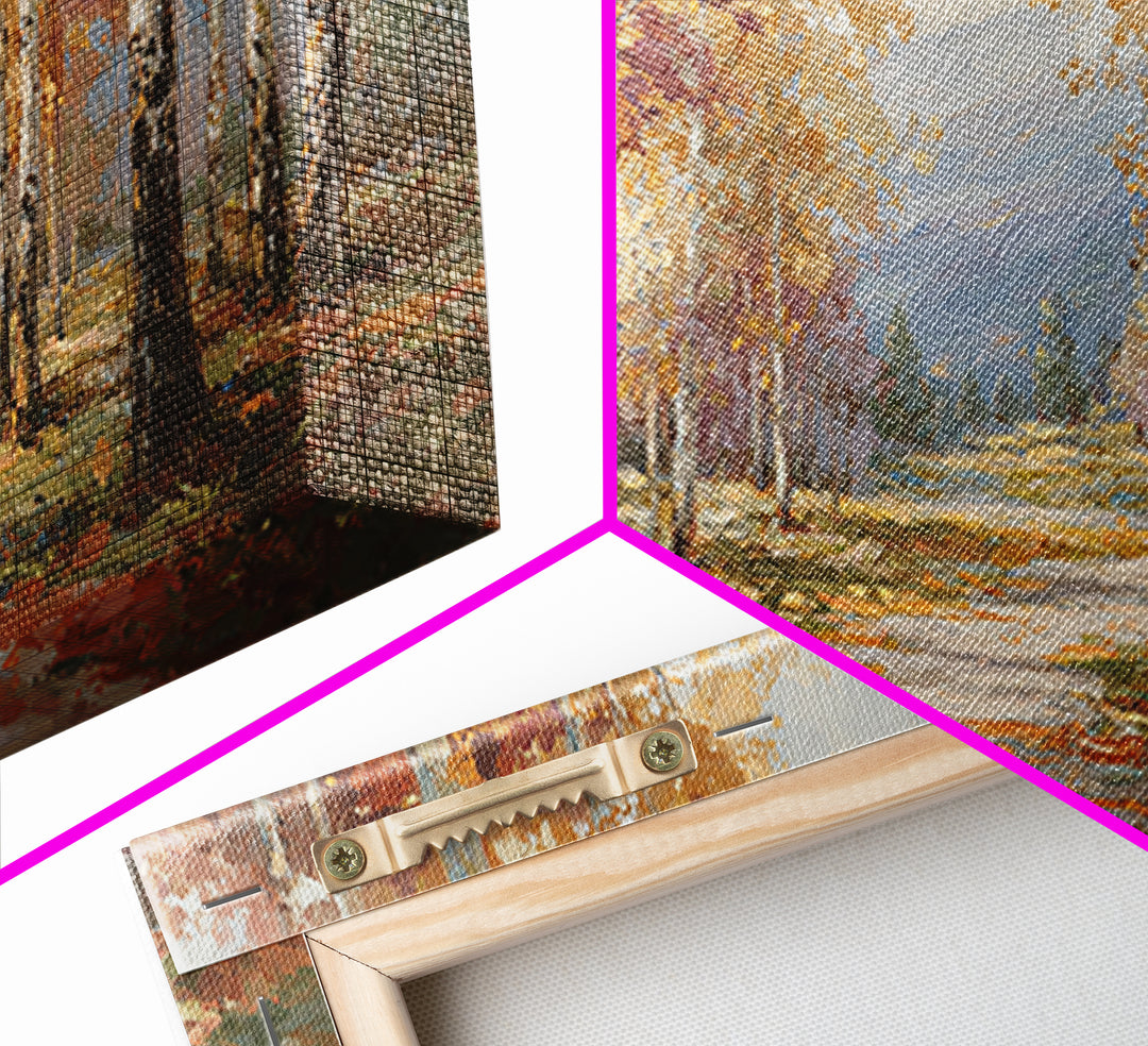 Woodland Path with Golden Autumn Atmosphere Framed Canvas Print, Art, Art Print, Living Room Decor, Fine Art, ART-2x1-91