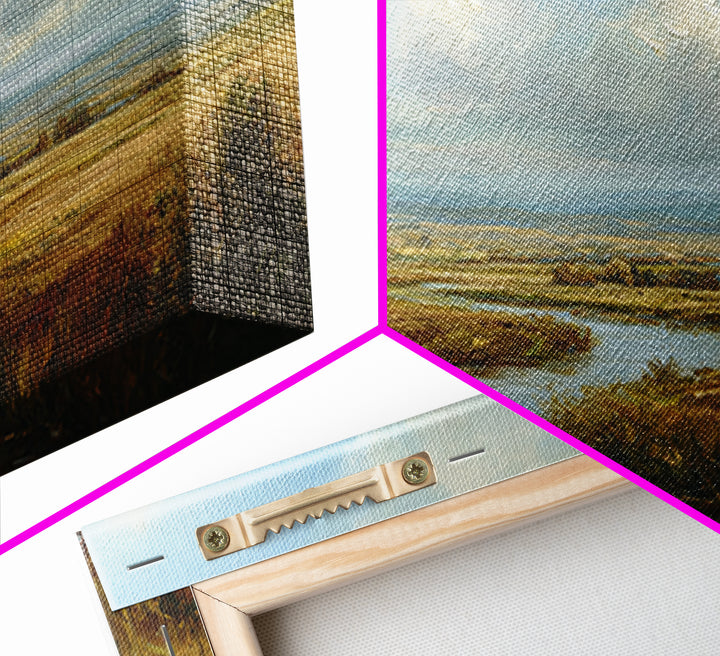 Classic Landscape with Winding River and Atmospheric Canvas Print, Art, Abstract Wall Art, Living Room Decor, ART-2x1-95