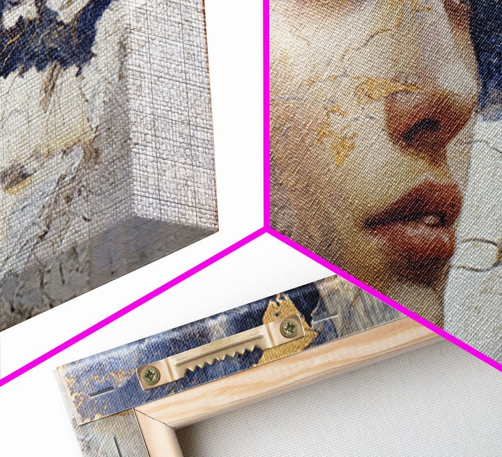 Expressive Portrait with Dramatic Light and Textured Framed Canvas Print, Art, Textured Wall Art, Living Room Decor, Fine Art, ART-2x1-96