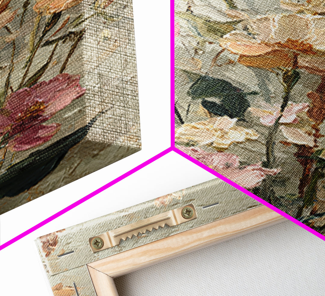 Painterly Meadow with Loose Impressionist Flowers Framed Canvas Print, Art, Neutral Decor, Living Room Decor, Fine Art, ART-2x3-47