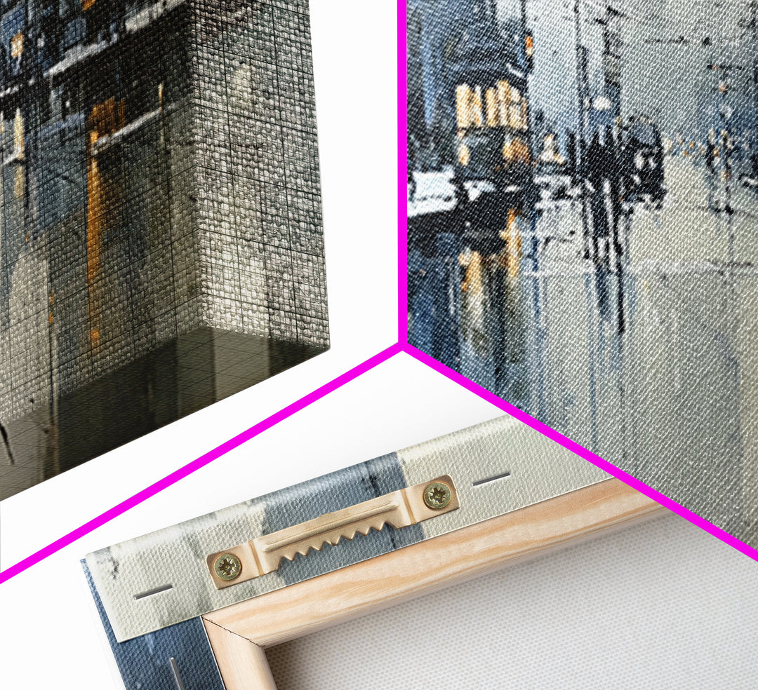 Moody City Scene Reflected Framed Canvas Print, Art, Wall Art, Living Room Decor, Fine Art, Original Art, Art Nouveau, ART-3x1-2