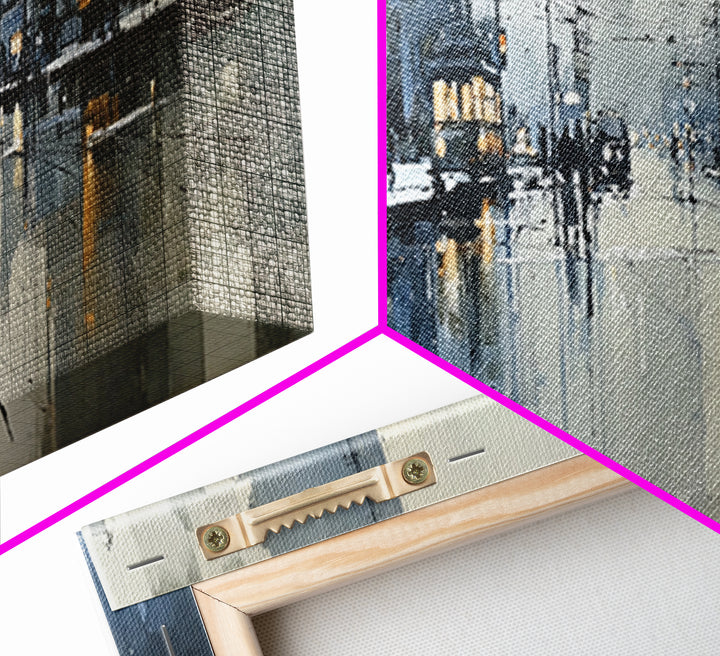 Moody City Scene Reflected Framed Canvas Print, Art, Wall Art, Living Room Decor, Fine Art, Original Art, Art Nouveau, ART-3x1-2