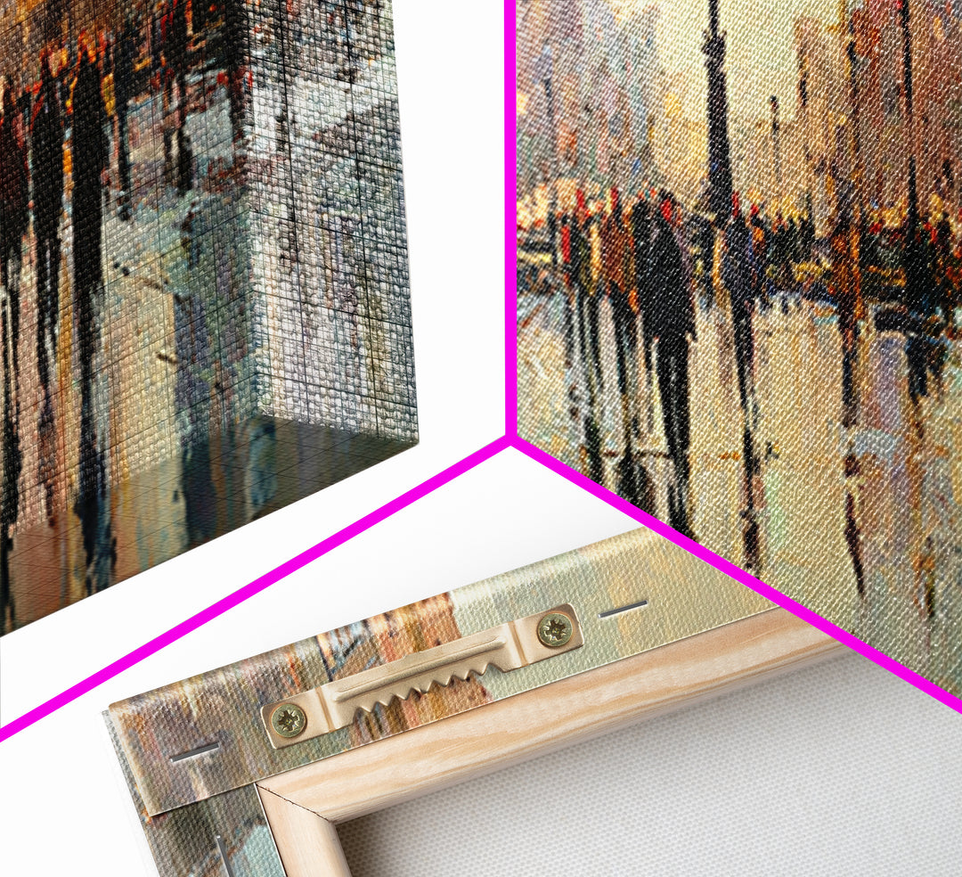 Moody City Scene Reflected Canvas Print, Art, Wall Art Prints, Living Room Decor, Watercolor Art, Ai Art, Textured Wall Art, ART-3x1-26